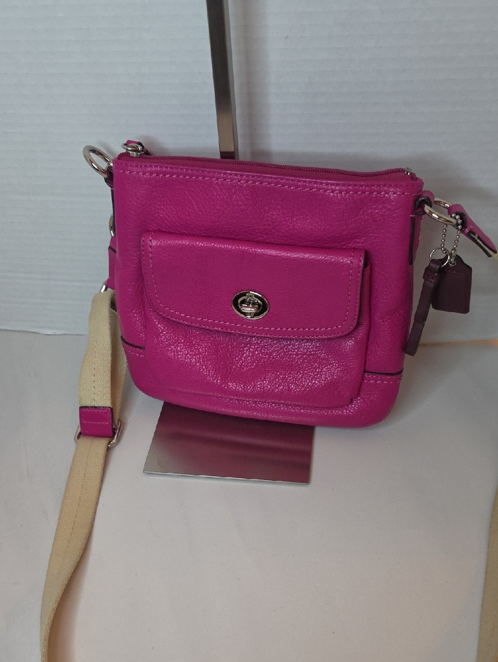 Coach Pink Pebbled Leather Swingpack Crossbody Bag with Turn-Lock Pocket